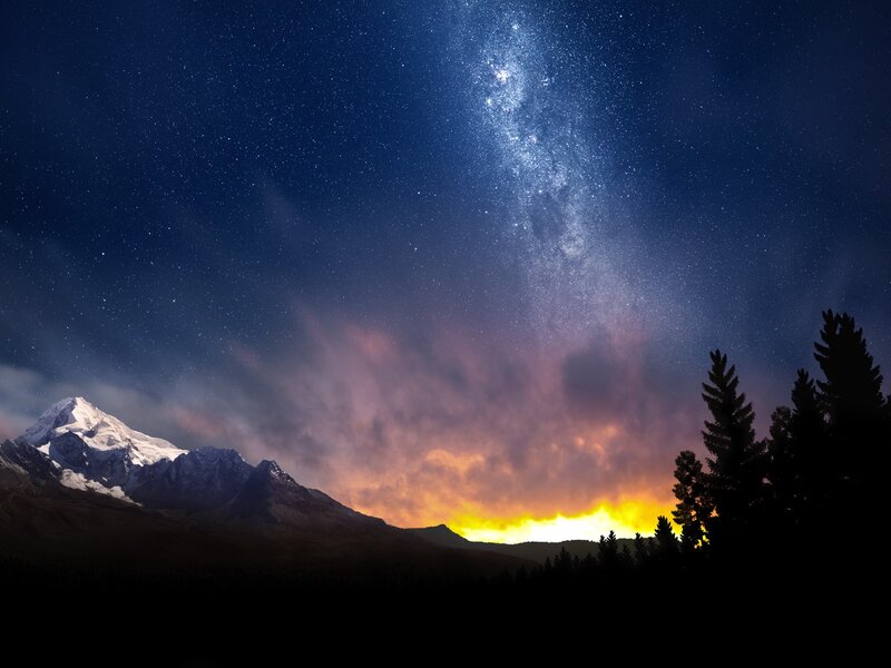Snow-capped Mountain at Night — Blue, Photograph