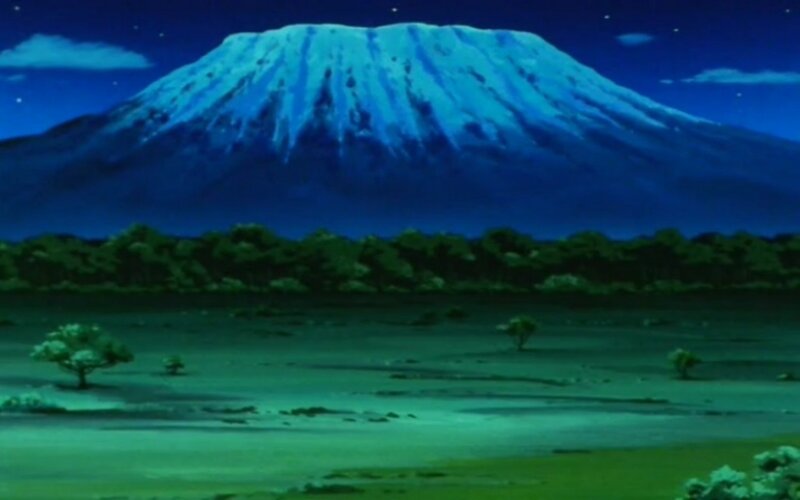 Snow-capped Mountain at Night — Blue, Serene, Anime