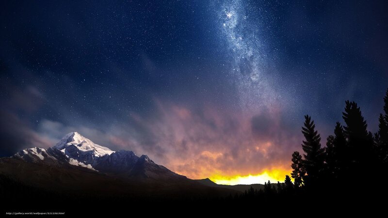 Snow-capped Mountain at Night — Blue, Serene, Photograph, Stars