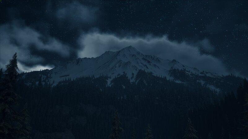 Snow-capped Mountain at Night — Dark Blue, Serene