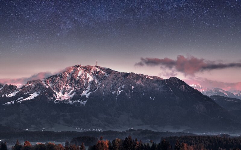 Snow-capped Mountain at Night — Purple