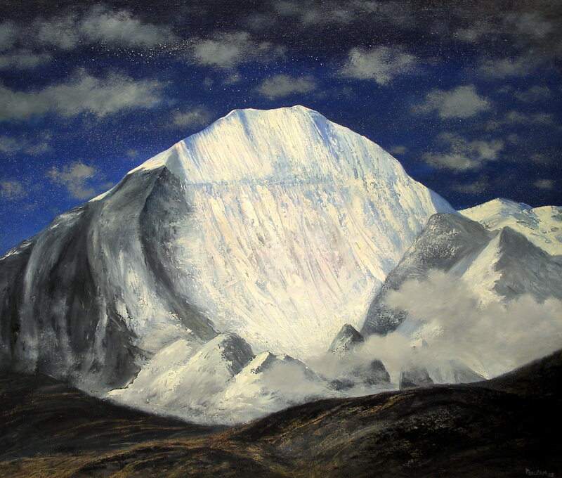 Snow-Capped Mountain at Night
