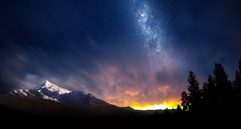 Snow-capped Mountain at Night — Yellow