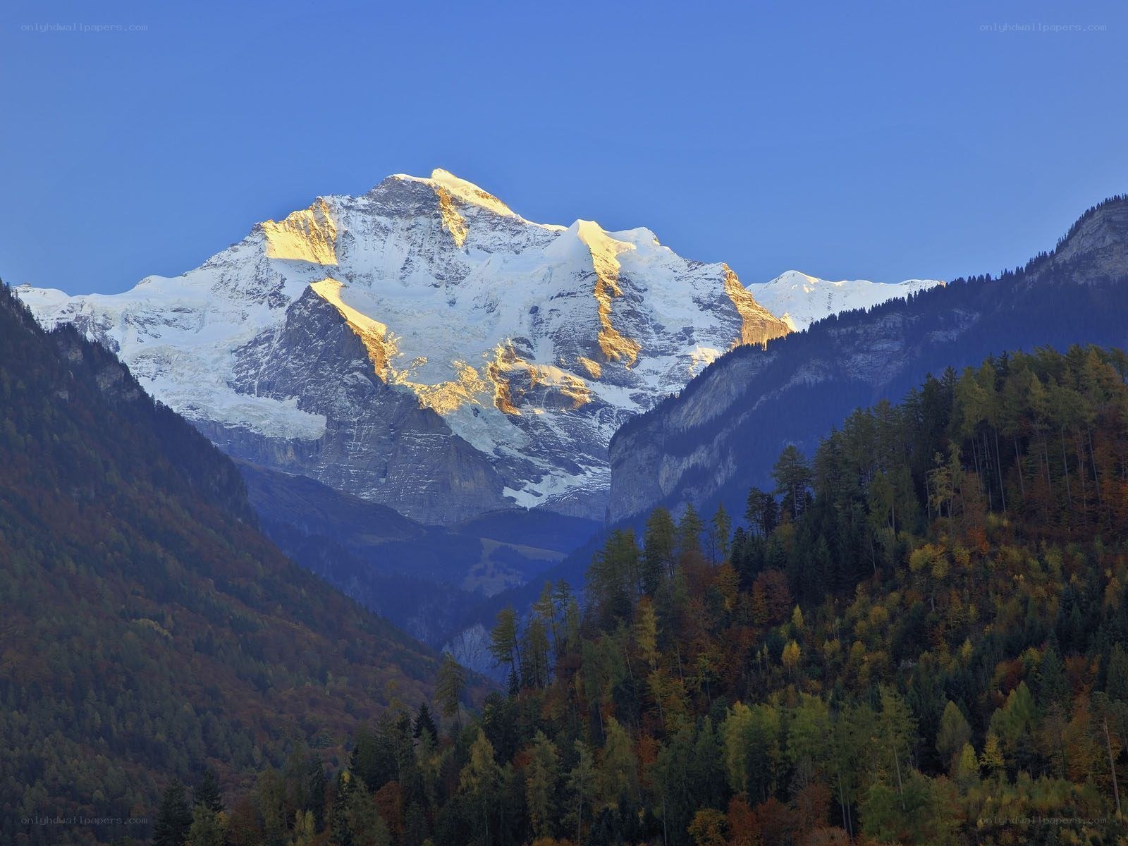 Snow-capped mountain at sunrise
