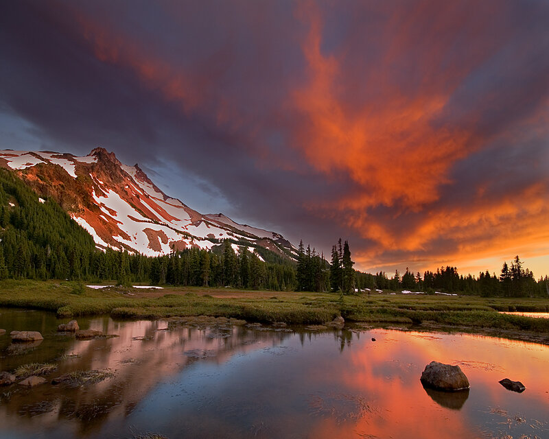 Snow-capped Mountain at Sunset — Orange