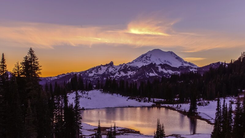 Snow-capped Mountain at Sunset — Purple