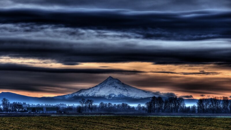 Snow-capped Mountain — Blue, Dramatic, Sunset, Photograph, Field