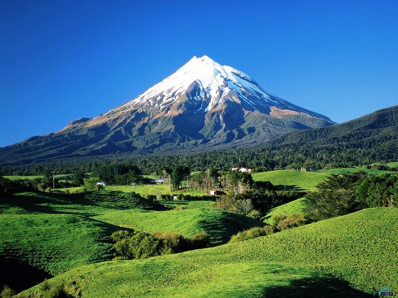 Snow-capped Mountain — Blue, Serene, Afternoon, Photograph, Green Hills