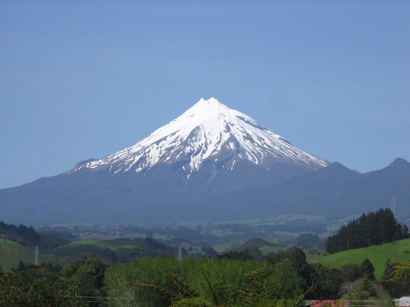 Snow-capped Mountain — Blue, Serene, Afternoon, Photograph, Green Hills, Trees