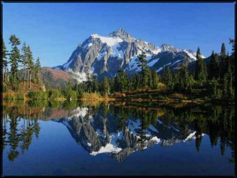 Snow-capped Mountain — Blue, Serene, Afternoon, Photograph, Lake, Trees, Reflection