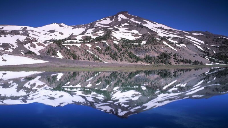 Snow-capped Mountain — Blue, Serene, Afternoon, Photograph, Lake, Trees, White