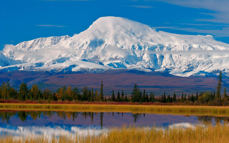Snow-capped Mountain — Blue, Serene, Autumn, Photograph, Lake