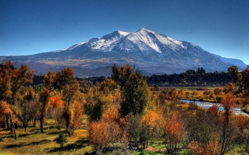 Snow-capped Mountain — Blue, Serene, Autumn, Photograph, River
