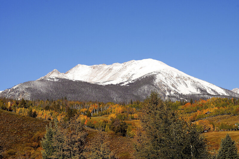 Snow-capped Mountain — Blue, Serene, Autumn, Photograph, Trees