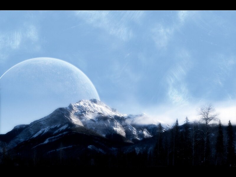 Snow-capped Mountain — Blue, Serene, Digital Art