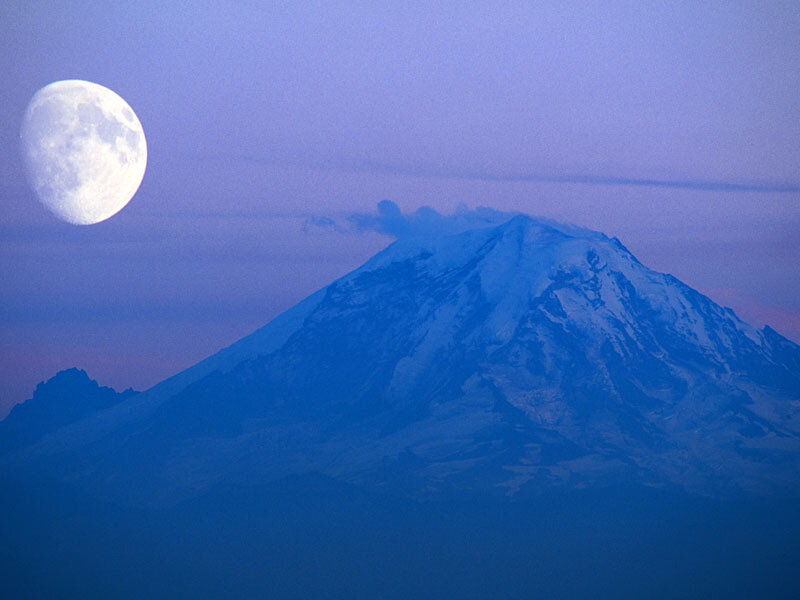 Snow-capped Mountain — Blue, Serene, Night, Photograph, Moon