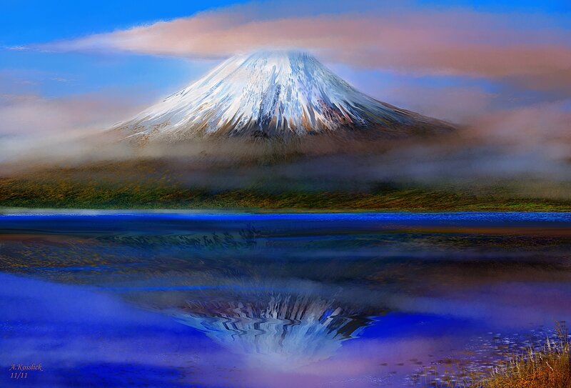 Snow-capped Mountain — Blue, Serene, Sunrise, Digital Art
