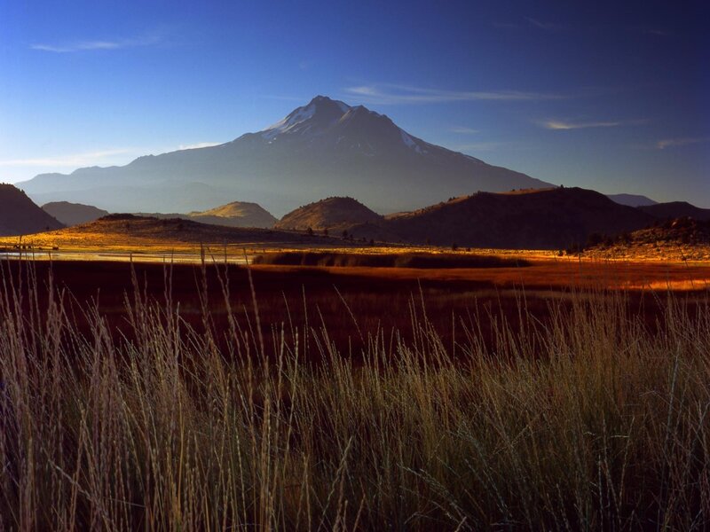Snow-capped Mountain — Blue, Serene, Sunrise, Photograph, Grass