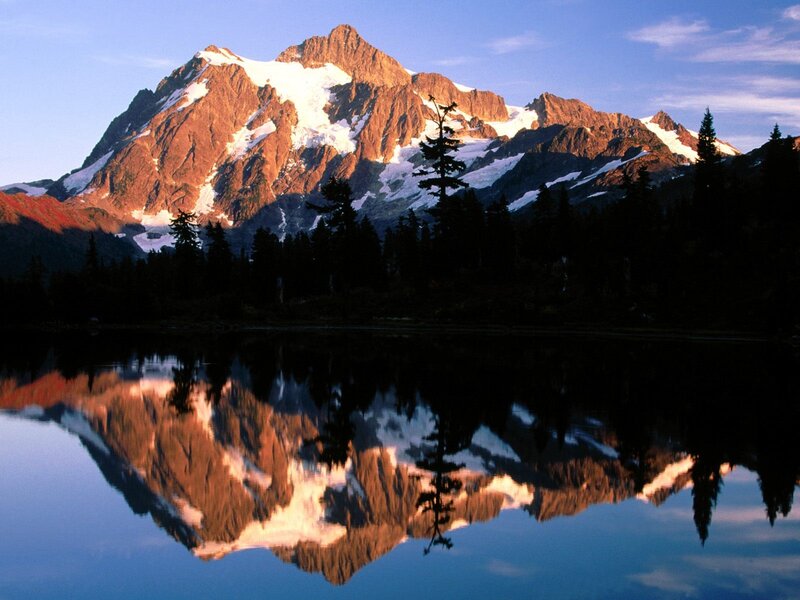 Snow-capped Mountain — Blue, Serene, Sunrise, Photograph, Lake, Trees