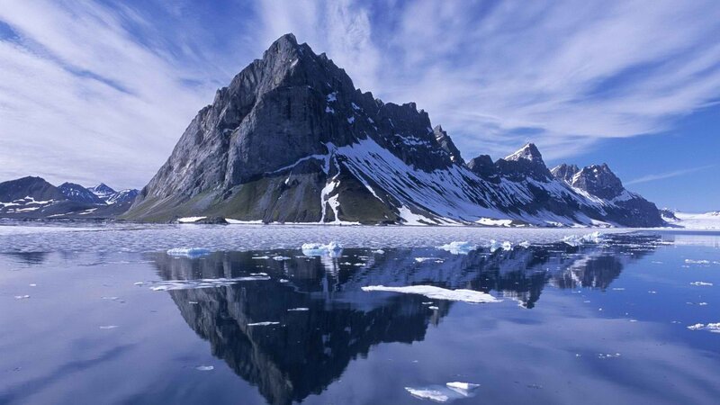Snow-capped Mountain — Blue, Serene, Winter, Photograph, Icebergs, Water