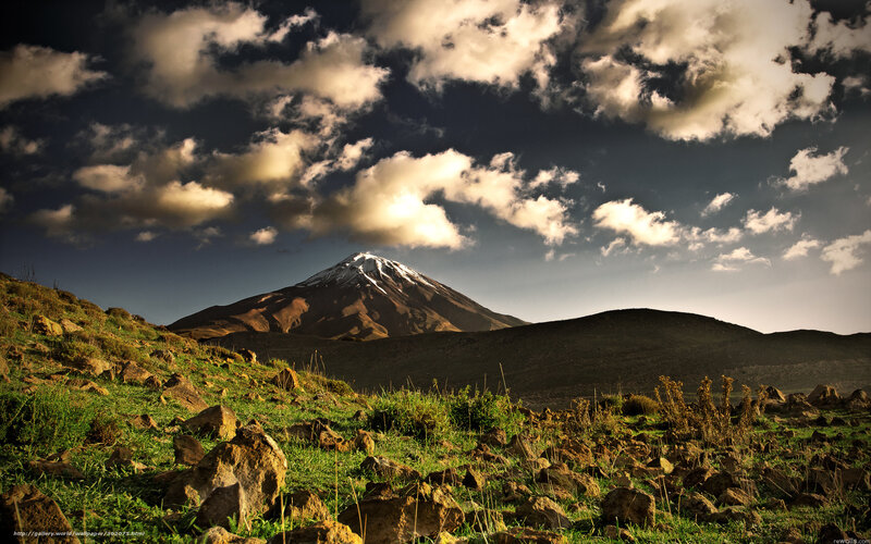 Snow-capped Mountain — Brown, Dramatic, Afternoon, Photograph, Clouds, Grass, Rocks