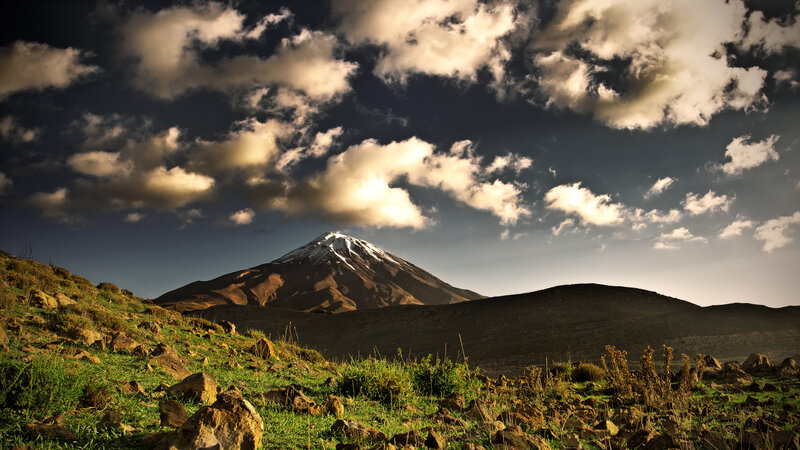 Snow-capped Mountain — Brown, Dramatic, Afternoon, Photograph, Clouds, Grass