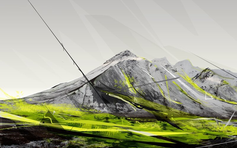 Snow-capped Mountain — Gray, Dramatic, Digital Art