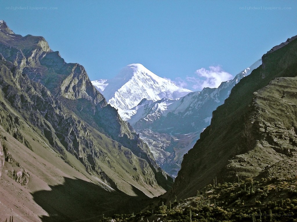 Snow-capped mountain in a valley