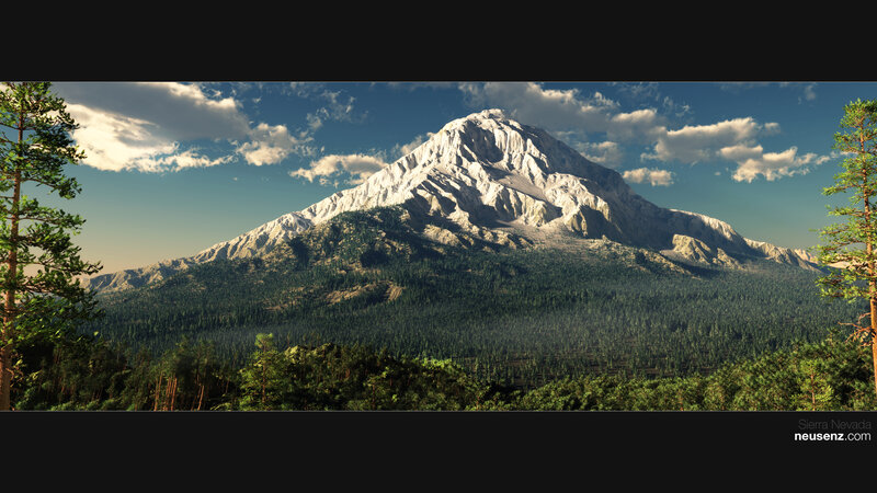 Snow-capped mountain in forest