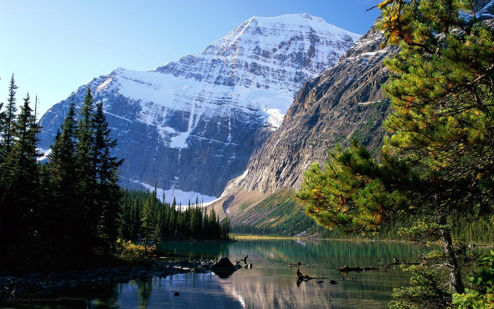 snow-capped mountain lake
