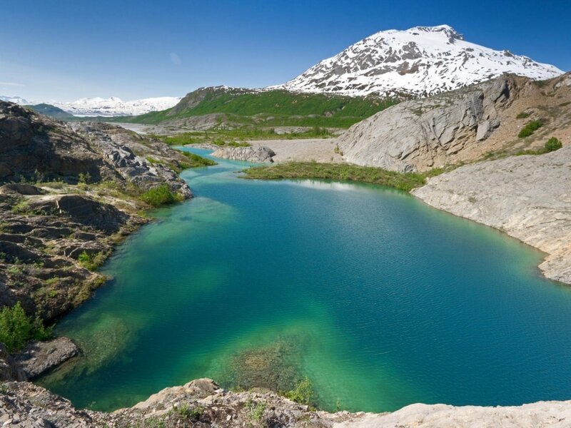 snow-capped mountain lake