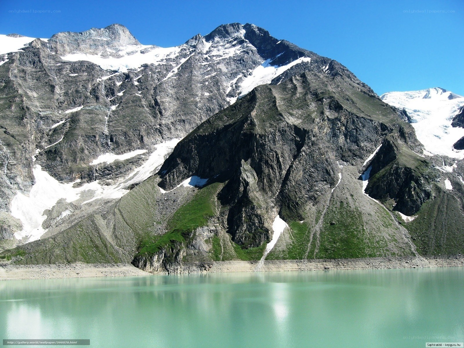 Snow-capped mountain lake