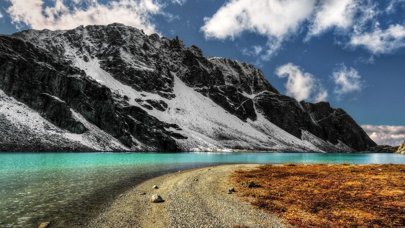 Snow-capped Mountain Lake — Blue, Dramatic, Afternoon, Photograph