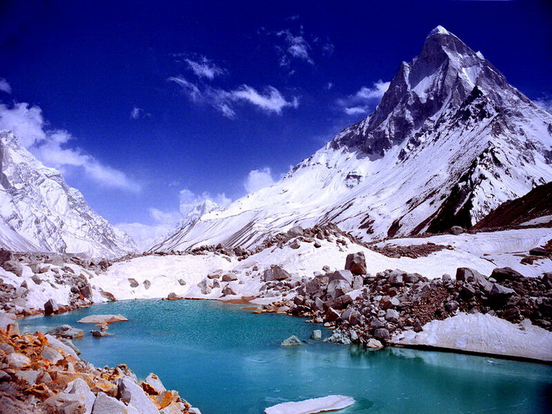 Snow-capped Mountain Lake — Blue, Dramatic, Afternoon