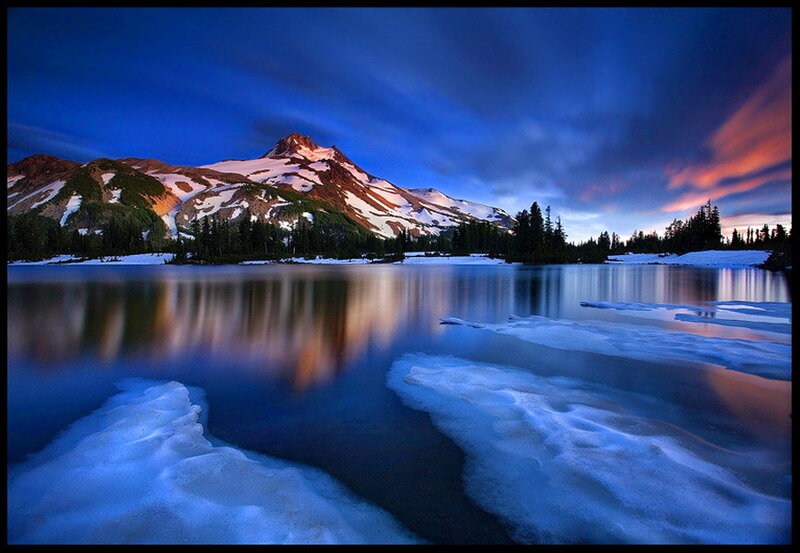 Snow-capped Mountain Lake — Blue, Dramatic