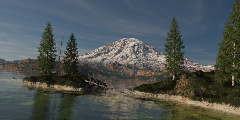 Snow-capped Mountain Lake — Blue, Serene, Afternoon, 3d Render