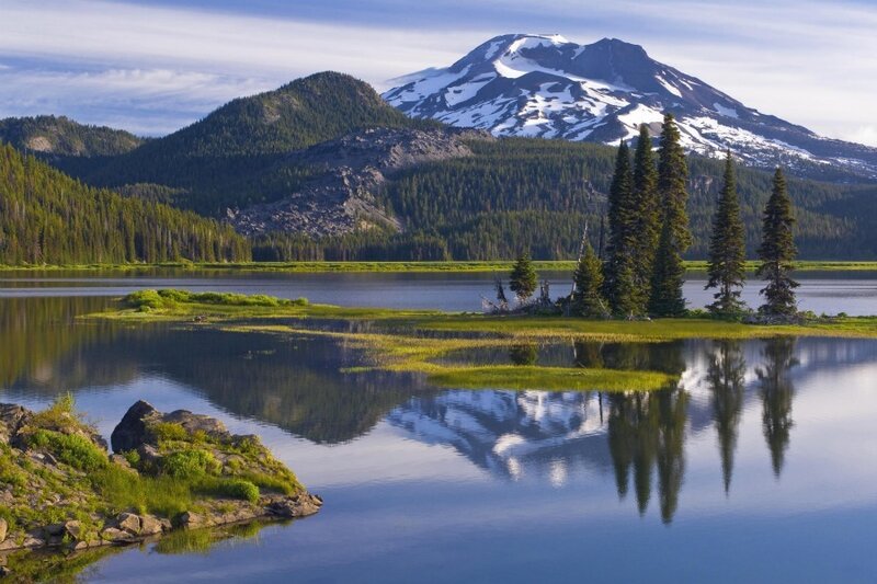 Snow-capped Mountain Lake — Blue, Serene, Afternoon, Photograph, Forest