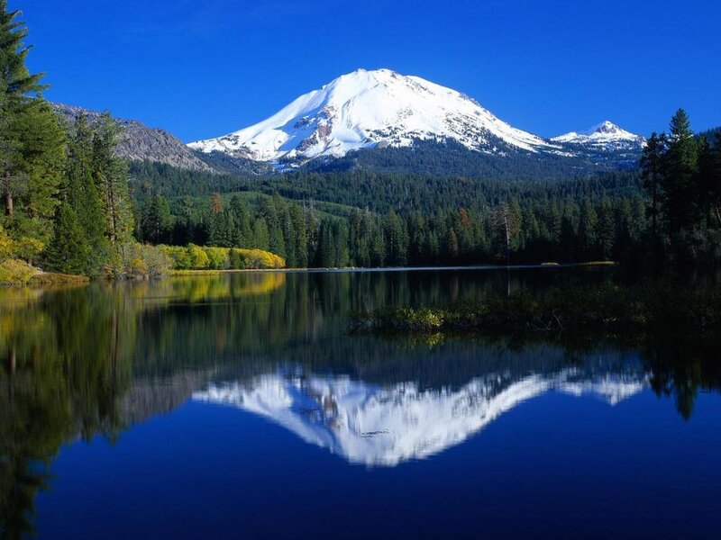 Snow-capped Mountain Lake — Blue, Serene, Afternoon, Photograph, Forest, Trees, Reflection, Green