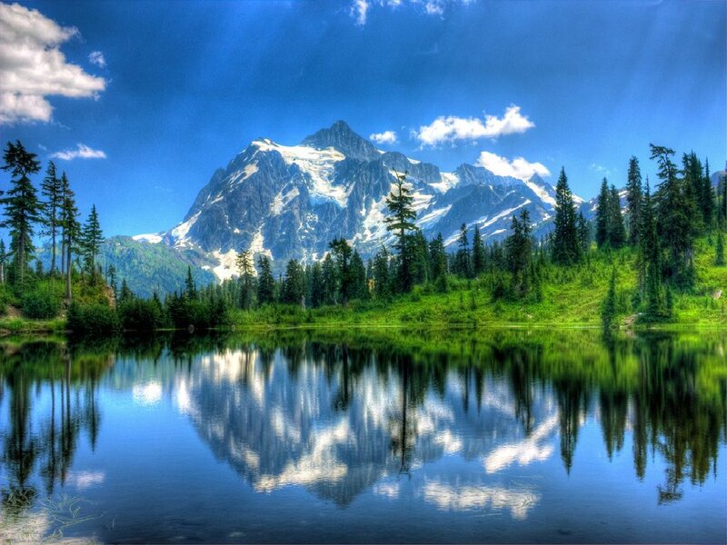 Snow-capped Mountain Lake — Blue, Serene, Afternoon, Photograph, Forest, Trees, Sky