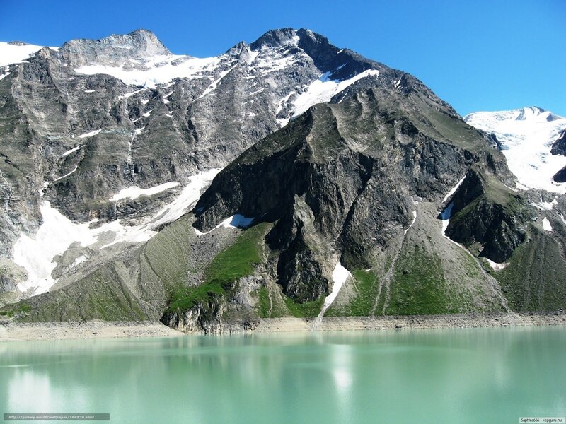 Snow-capped Mountain Lake — Blue, Serene, Afternoon, Photograph, Snow