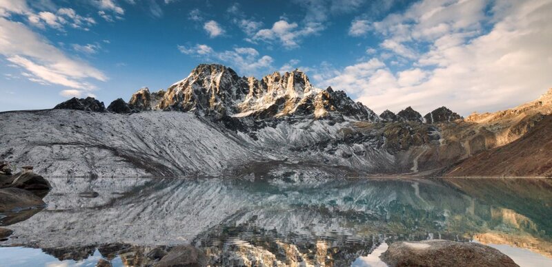 Snow-capped Mountain Lake — Blue, Serene, Morning, Photograph, Sky