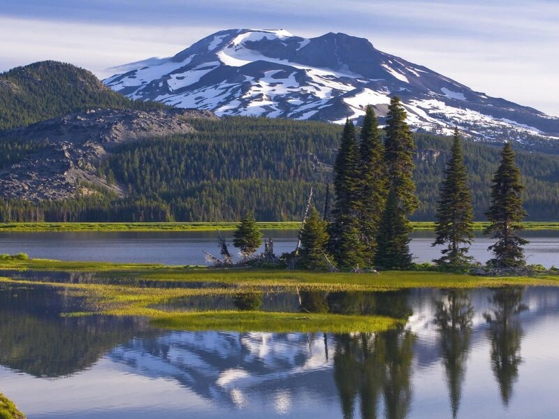 Snow-capped Mountain Lake — Blue, Serene, Morning