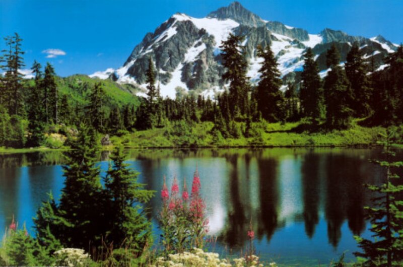 Snow-capped Mountain Lake — Blue, Serene, Summer, Photograph