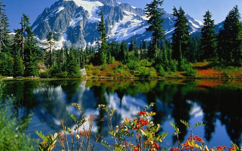 Snow-capped Mountain Lake — Blue, Serene