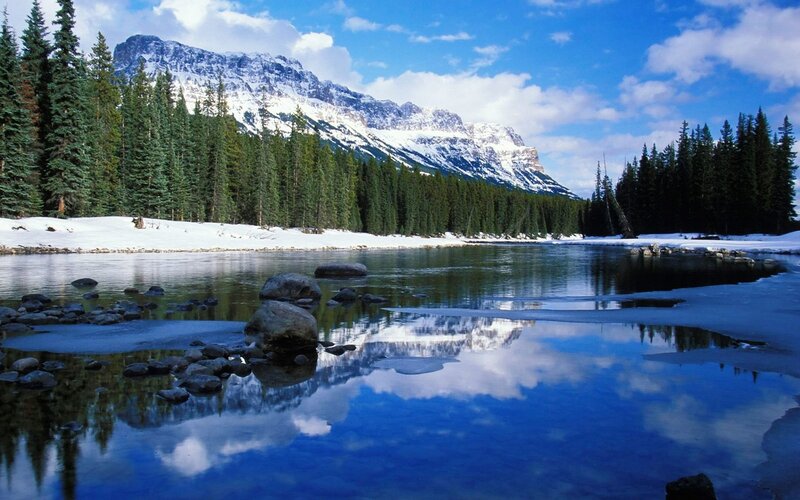 Snow-capped Mountain Lake — Blue, Serene, Winter, Photograph