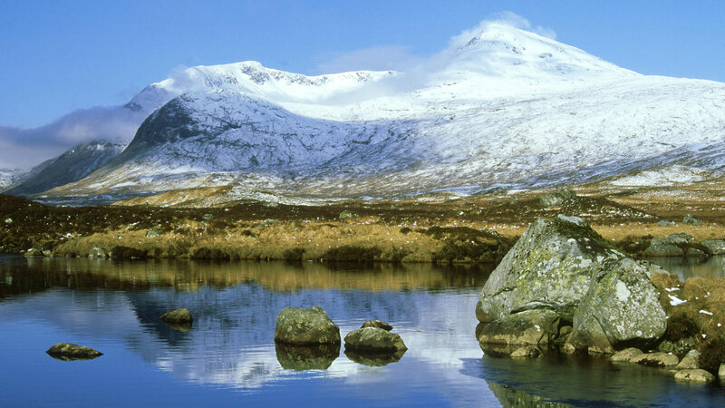 Snow-capped Mountain Lake — Blue, Serene, Winter
