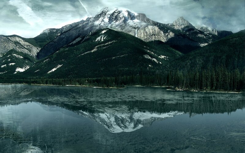 Snow-capped Mountain Lake — Green, Dramatic, Photograph, Forest