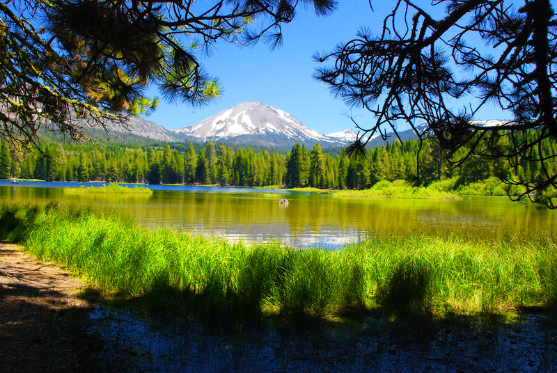 Snow-capped Mountain Lake — Green, Serene, Afternoon, Photograph, Pine Trees