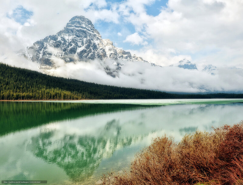 Snow-capped Mountain Lake — Green, Serene, Morning, Photograph, Forest, Clouds