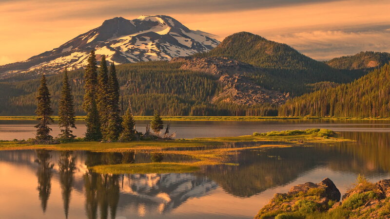 Snow-capped Mountain Lake — Orange